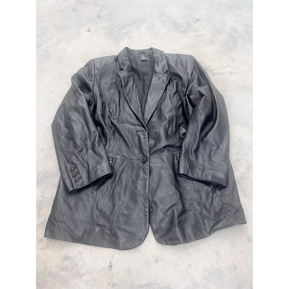I.N.C. International Concepts Blazer Womens 18W Plus Black Genuine Leather Retro